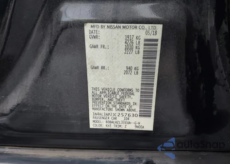 2018 Nissan Altima 2.5 Sr from USA, damaged, VIN 1N4AL3AP2JC257630